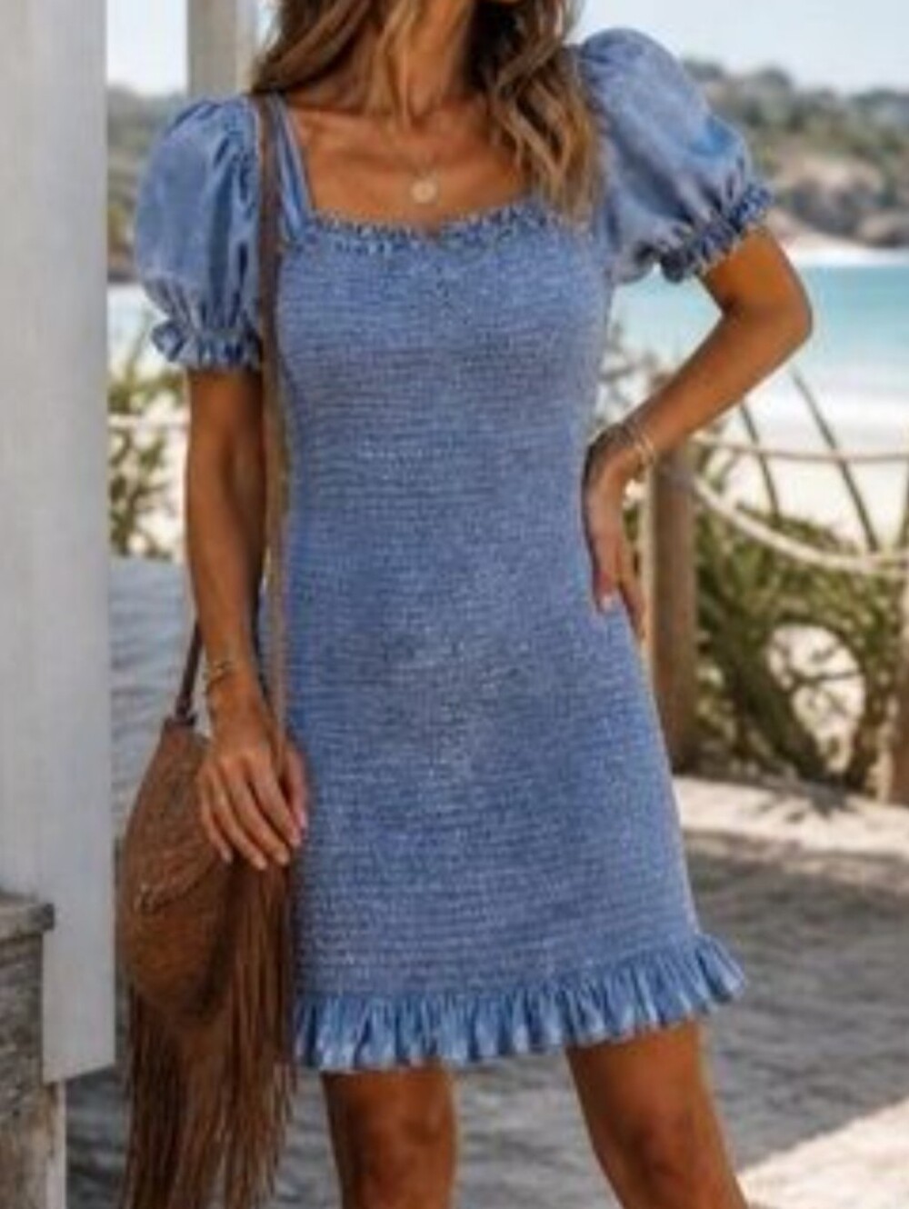 Tea n Rose Light Blue Smocked Dress Size M